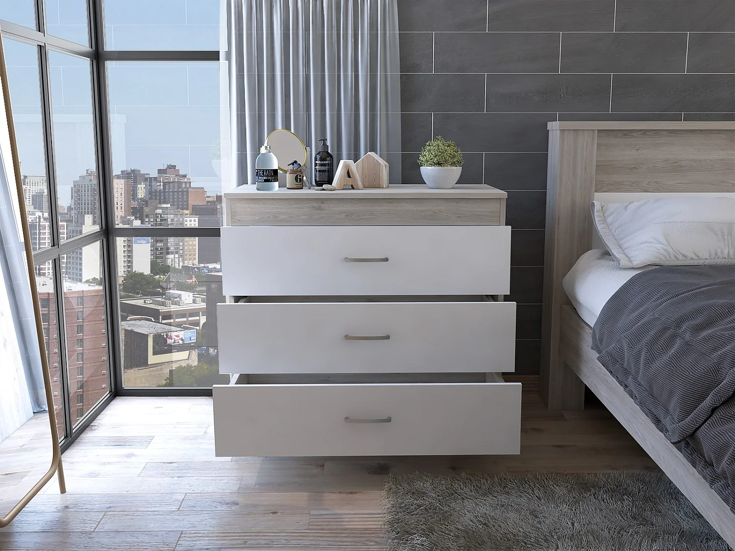 TUHOME CONCEPT Commode Melia de 80 cm, gris cendré et blanc