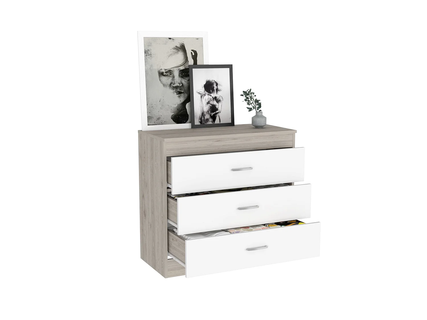 TUHOME CONCEPT Commode Melia de 80 cm, gris cendré et blanc
