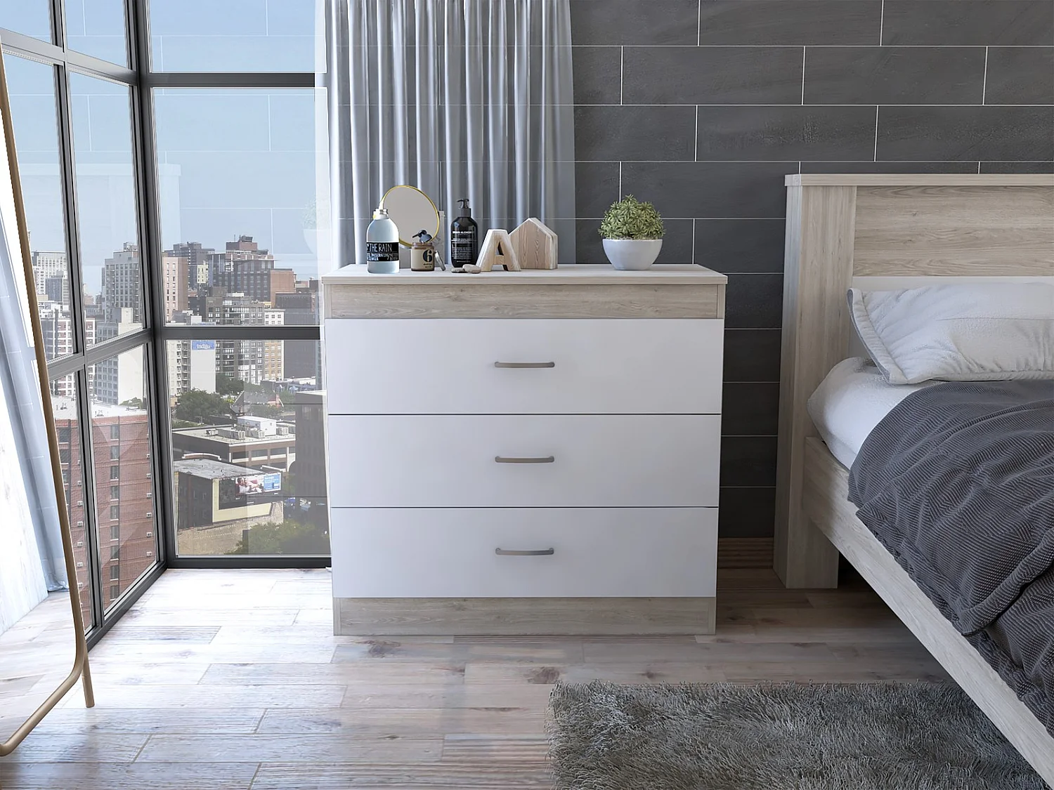 TUHOME CONCEPT Commode Melia de 80 cm, gris cendré et blanc