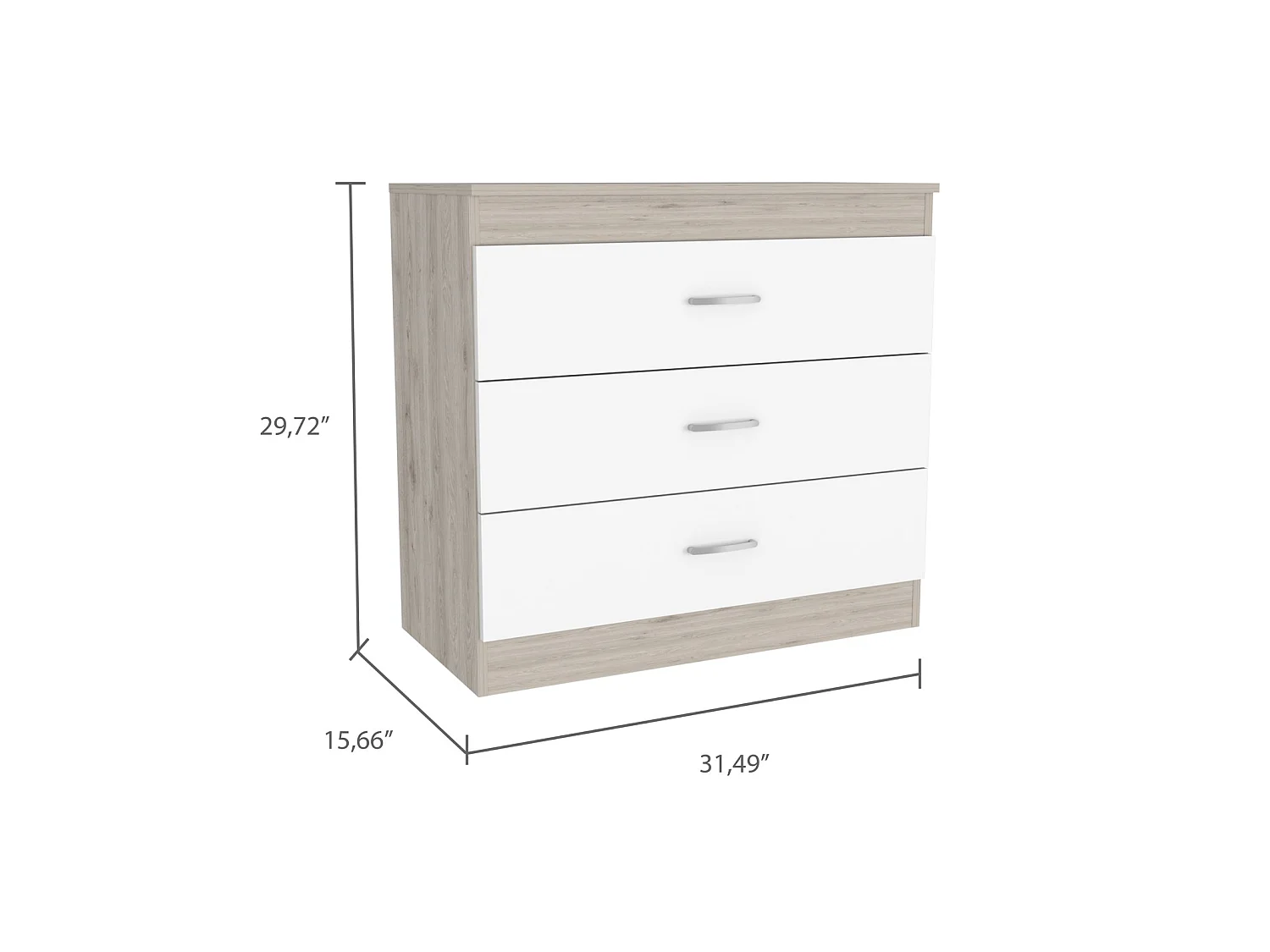 TUHOME CONCEPT Commode Melia de 80 cm, gris cendré et blanc