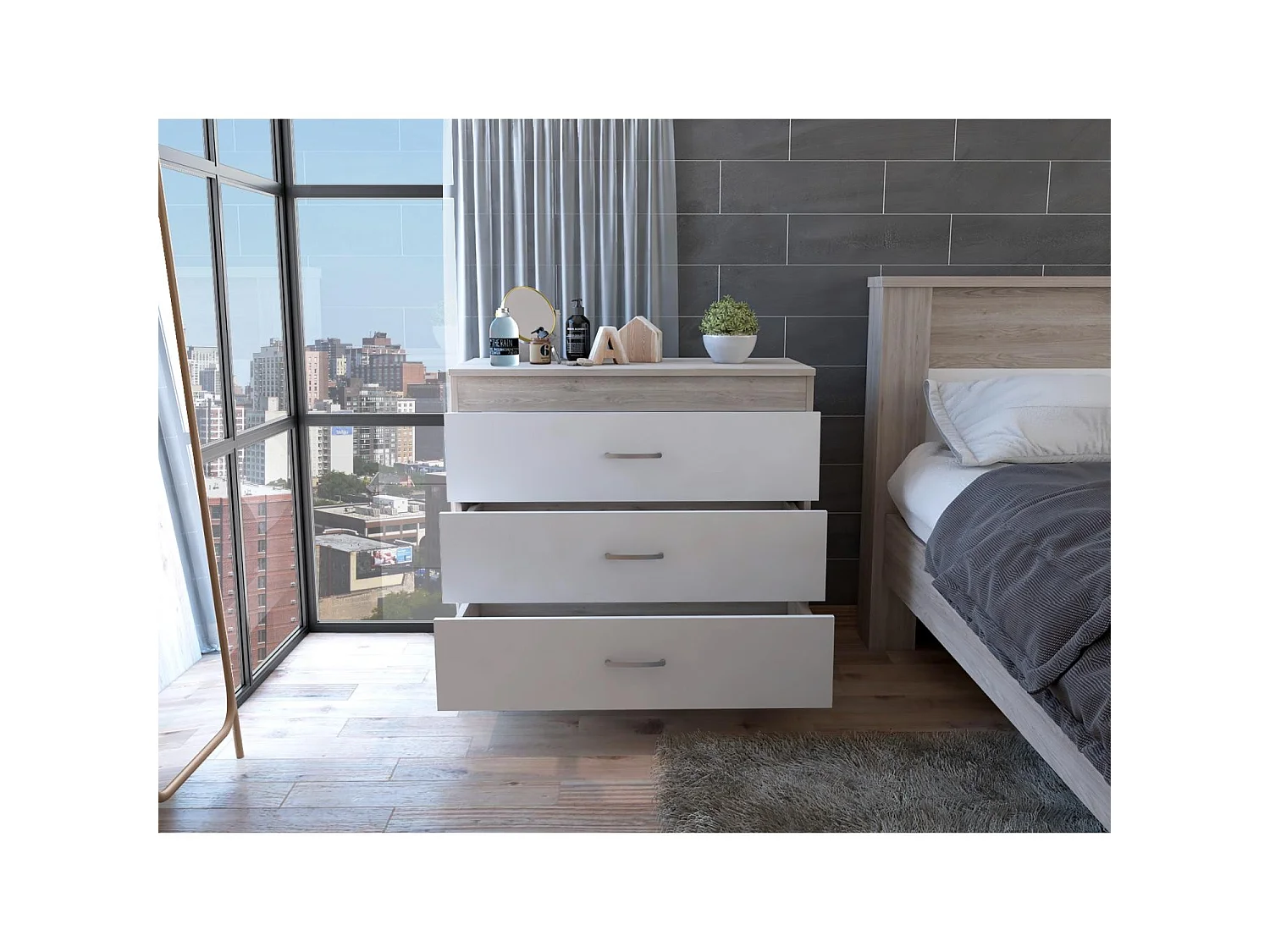 TUHOME CONCEPT Commode Melia de 80 cm, gris cendré et blanc