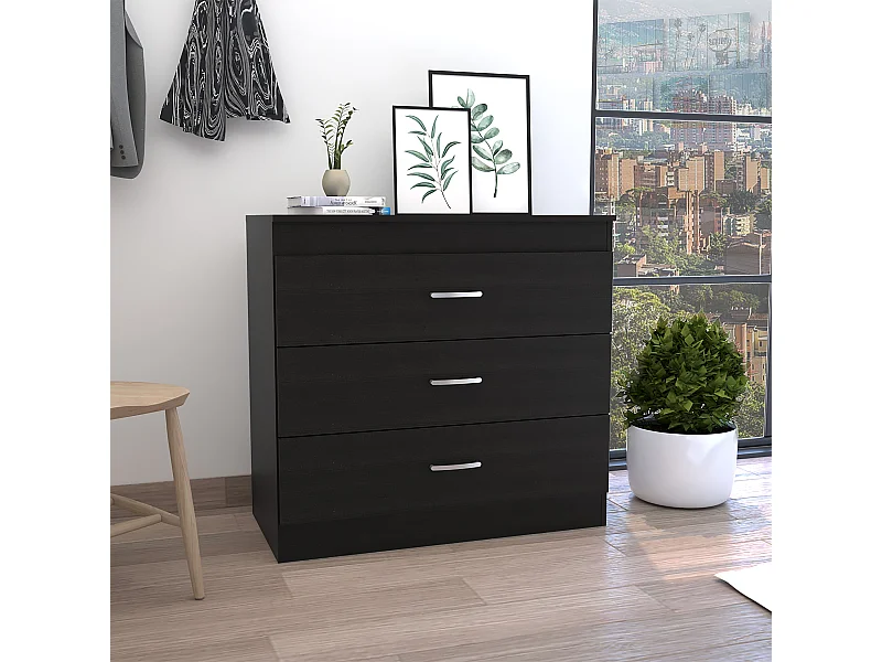 Comò Melia in melaminico con 3 cassetti con guide metalliche, nero , 75.7 cm X 80 cm X 39.8 cm