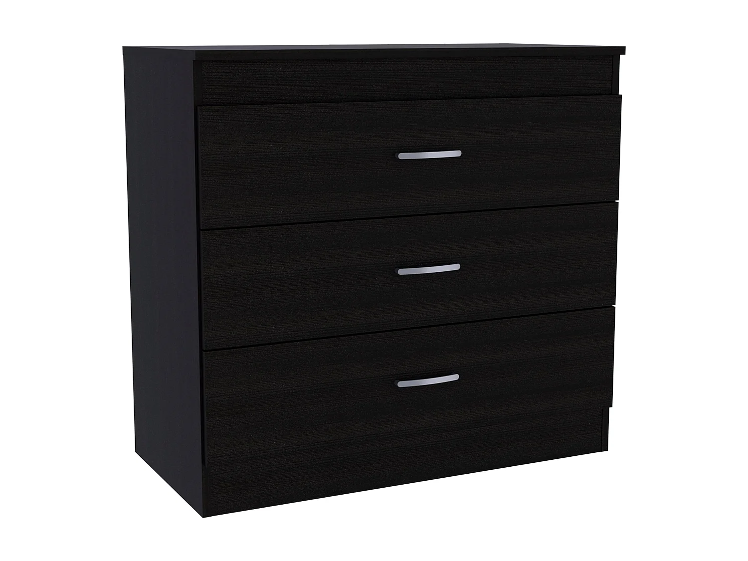 Cómoda Melia em melamina com 3 gavetas com calhas metálicas, preto, 75.7 cm X 80 cm X 39.8 cm