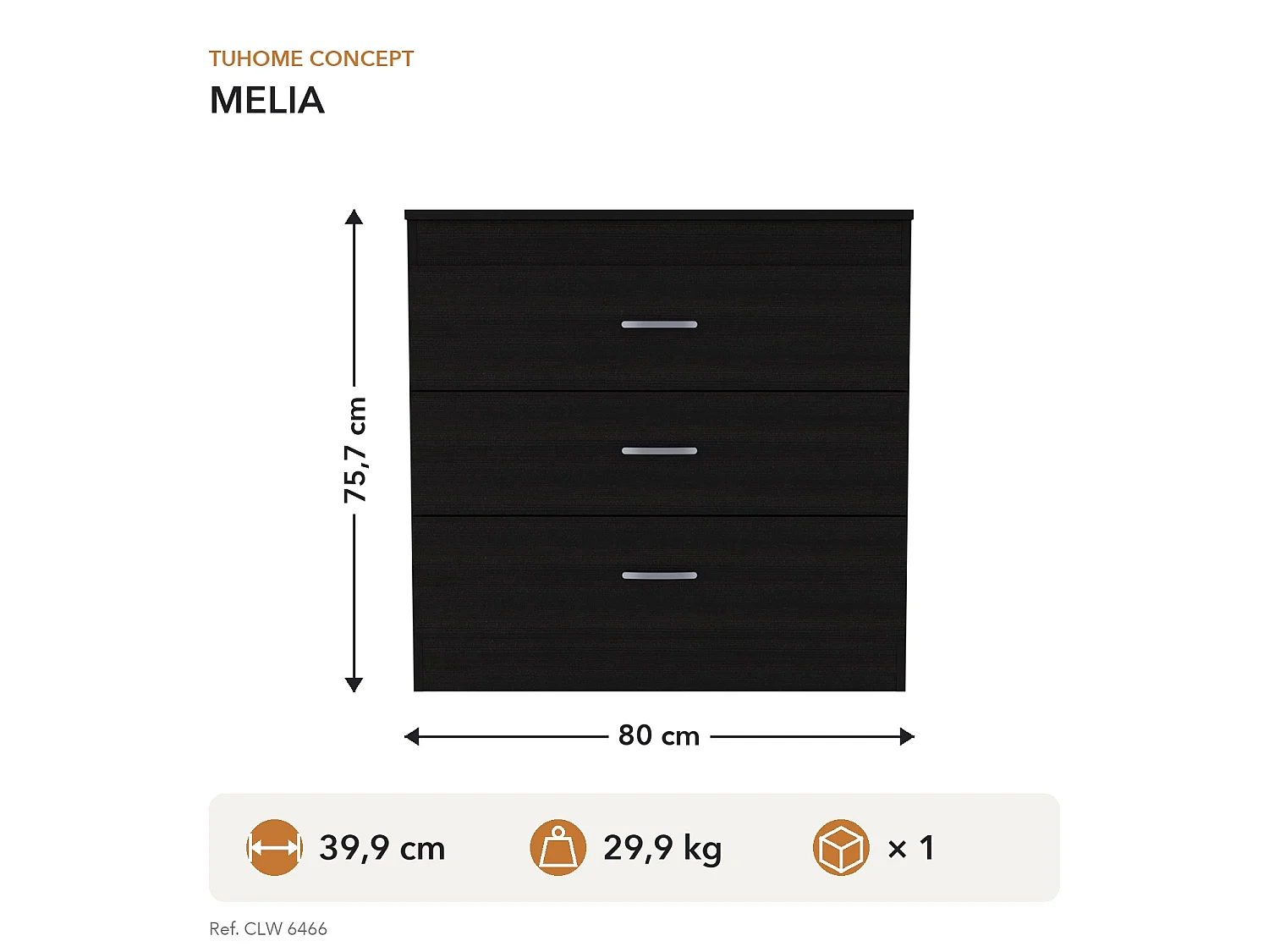 TUHOME CONCEPT Cómoda Melia de 80 cm, wengué