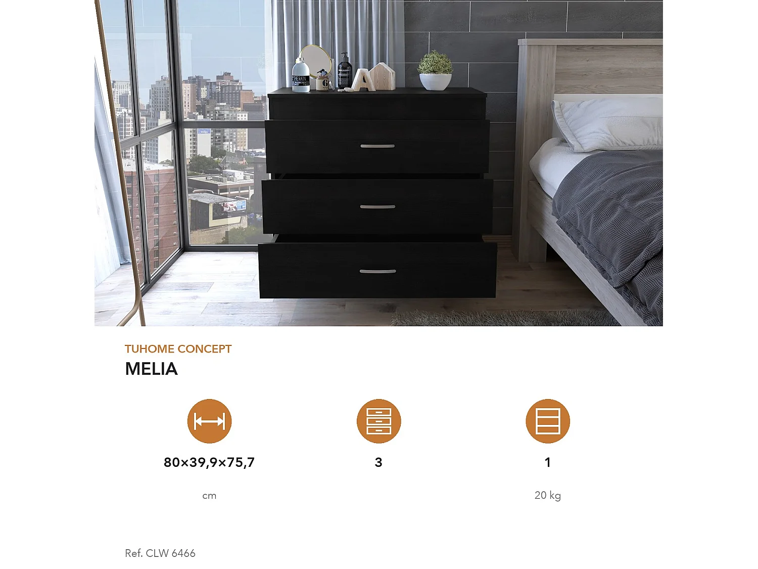 TUHOME CONCEPT Cómoda Melia de 80 cm, wengué