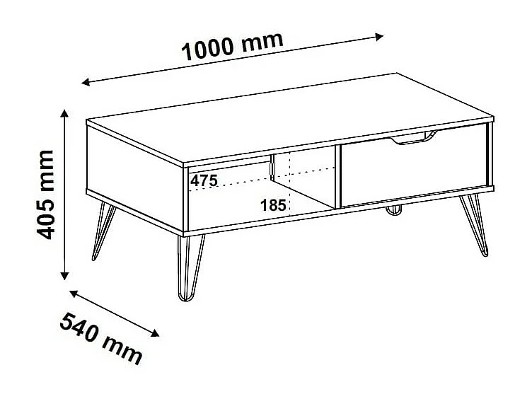 Mesa de centro ESTOCOLMO en MDF lacado blanco y roble. Con 1 cajón y estante. Med:100x54x40,5H cm