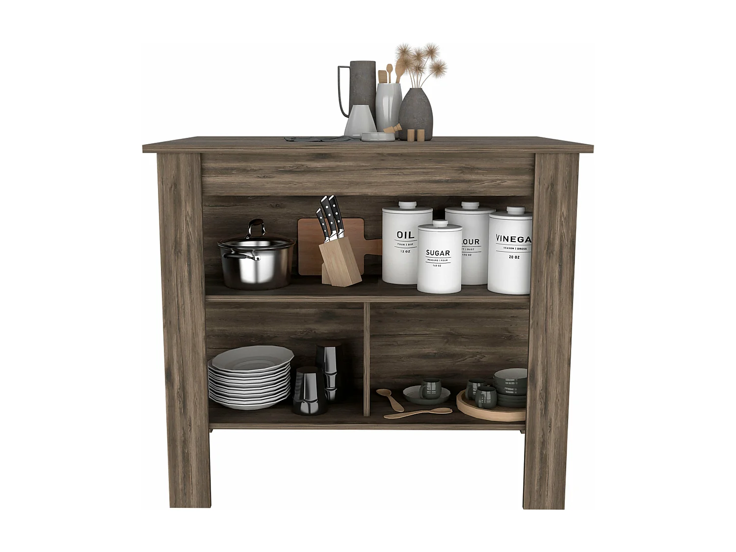 Isola da cucina Cala in melaminico con 3 ripiani, marrone, 90 cm X 103 cm X 70 cm