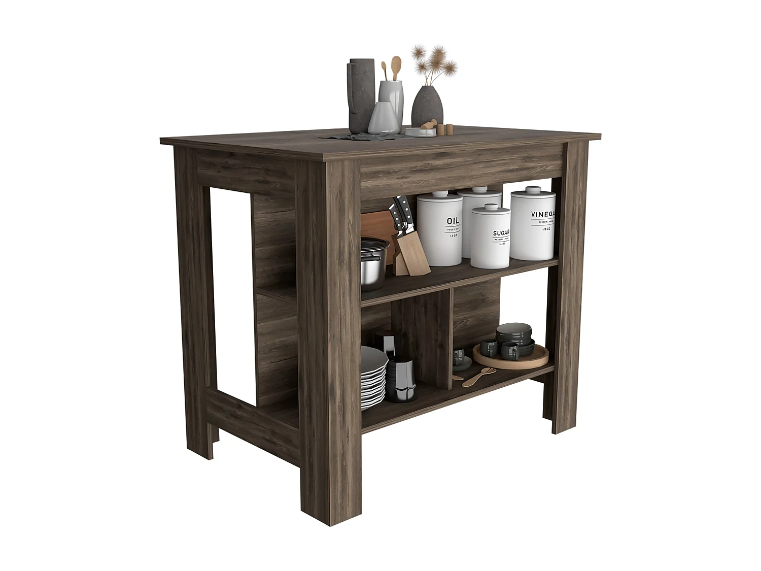 Isola da cucina Cala in melaminico con 3 ripiani, marrone, 90 cm X 103 cm X 70 cm