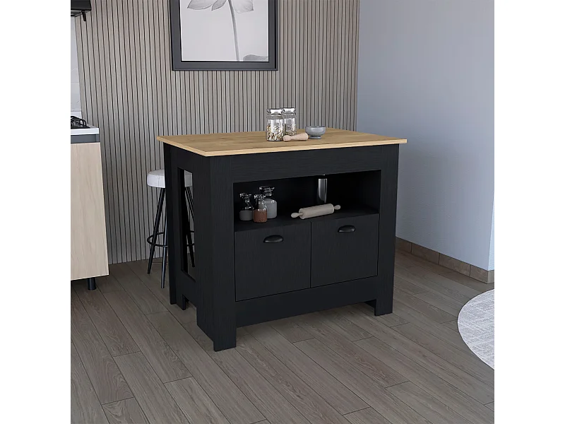 Ilot de cuisine Arlet en mélaminé avec 2 portes et 3 étagères , Multicolore , 89.9 cm X 103 cm X 70 cm