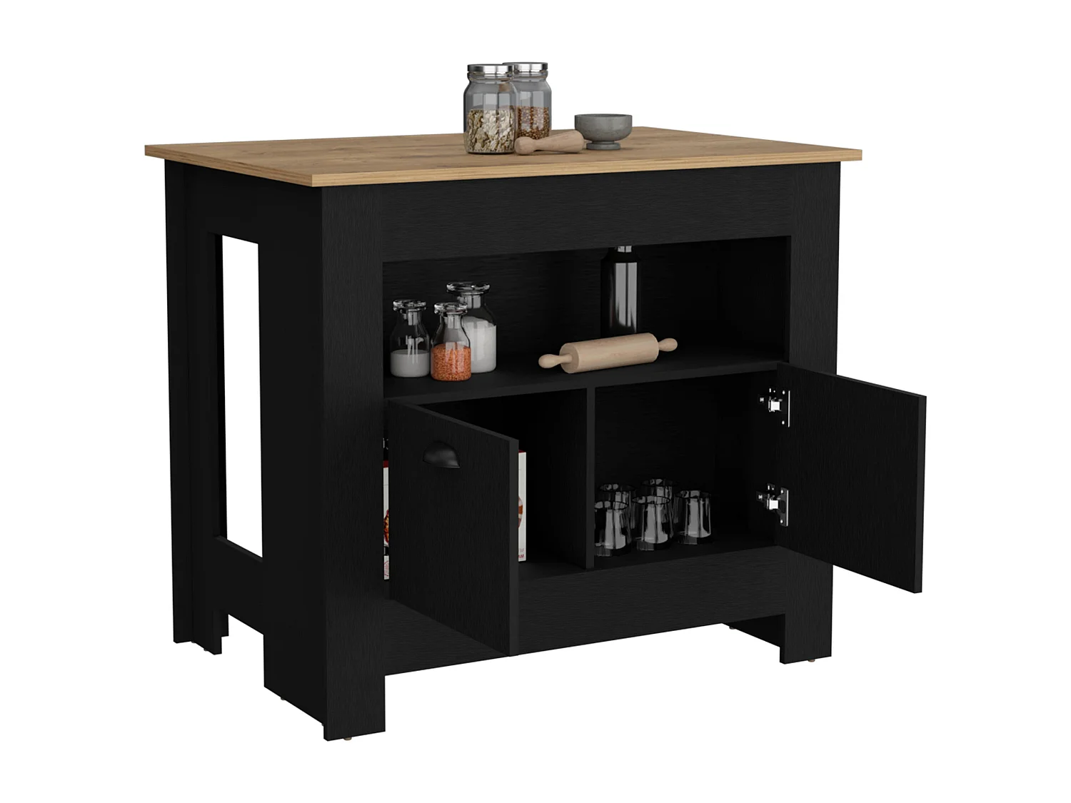 Isla de cocina Arlet en melamina con 2 puertas y 3 estantes , Multicolor , 89.9 cm  X 103 cm  X 70 cm