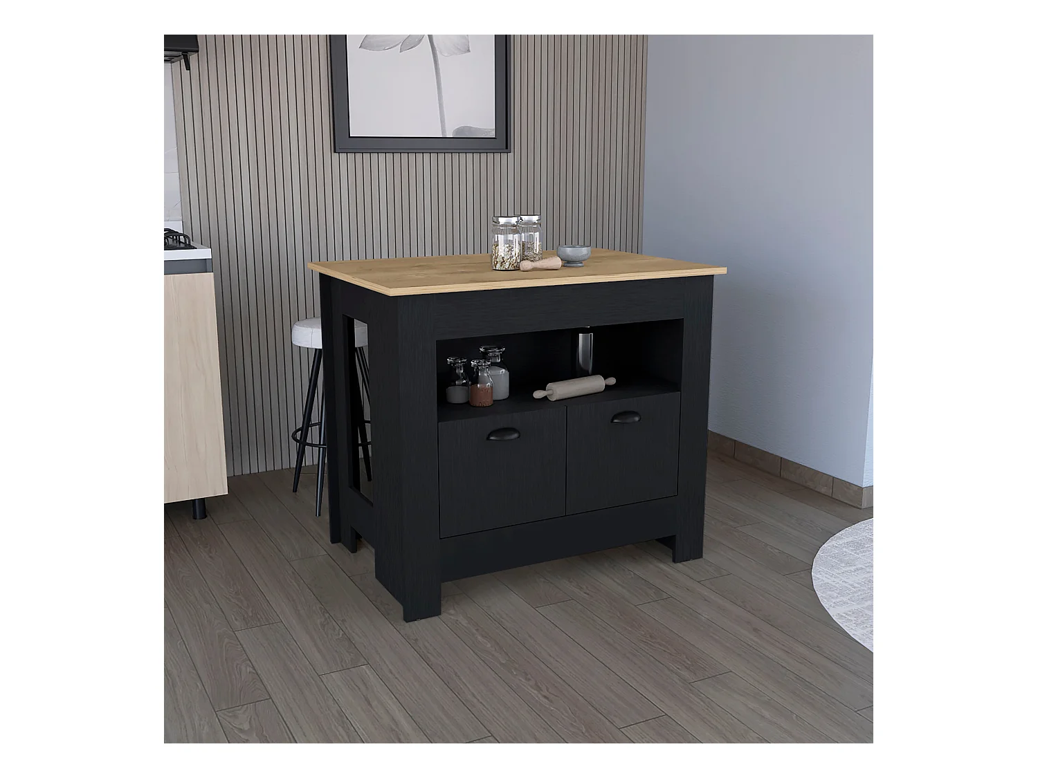 Ilha de cozinha Arlet em melamina com 2 portas e 3 prateleiras, Multicolor , 89.9 cm X 103 cm X 70 cm