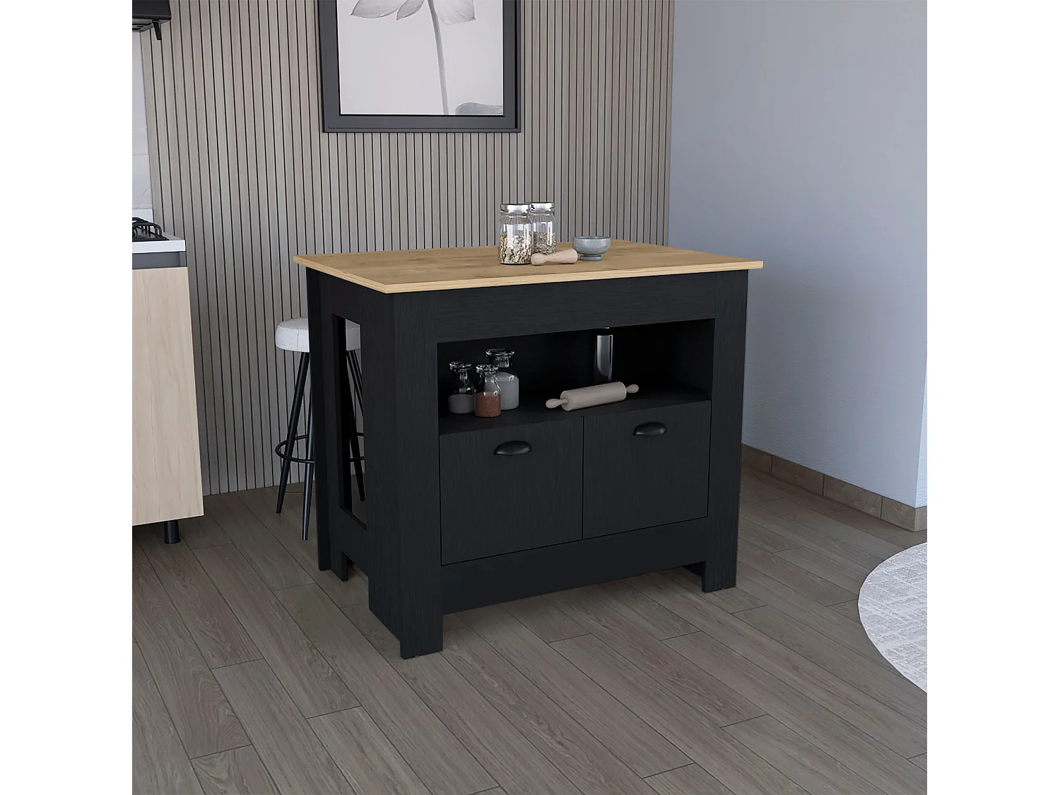 Ilha de cozinha Arlet em melamina com 2 portas e 3 prateleiras, Multicolor , 89.9 cm X 103 cm X 70 cm