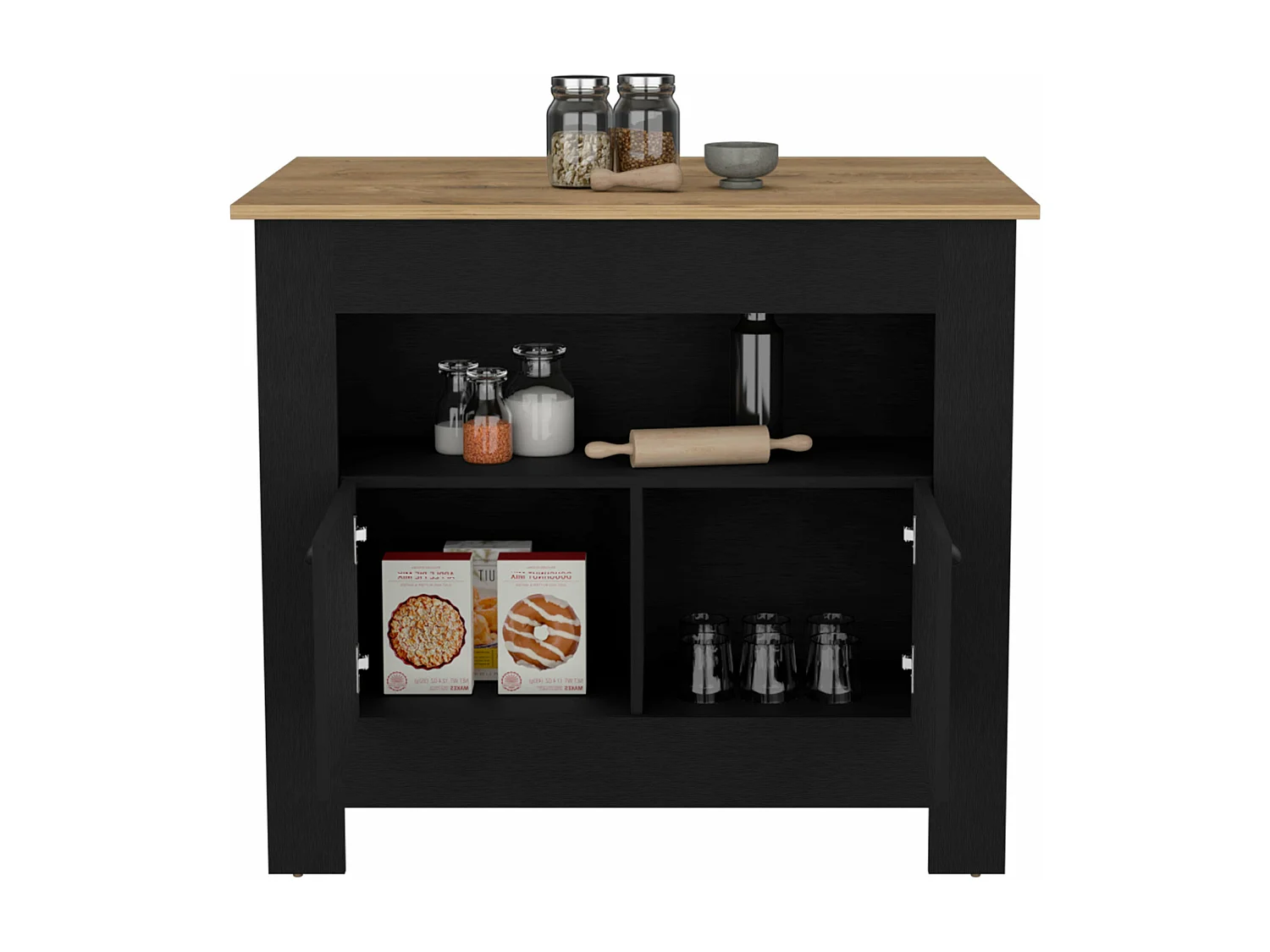 Ilha de cozinha Arlet em melamina com 2 portas e 3 prateleiras, Multicolor , 89.9 cm X 103 cm X 70 cm