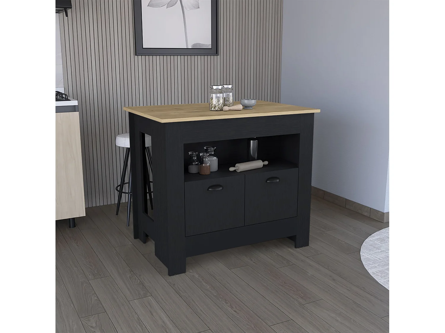 TUHOME CONCEPT Ilha de cozinha Arlet de 103 cm, wengué e macadâmia
