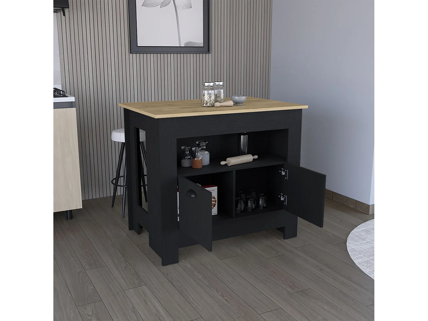 TUHOME CONCEPT Ilha de cozinha Arlet de 103 cm, wengué e macadâmia