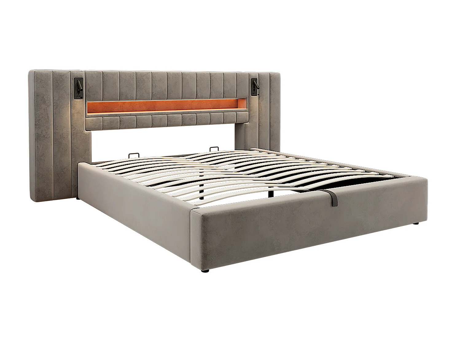 Lit capitonné 160 x 200, lit double avec port USB, cadre de lit avec éclairage LED, sans matelas