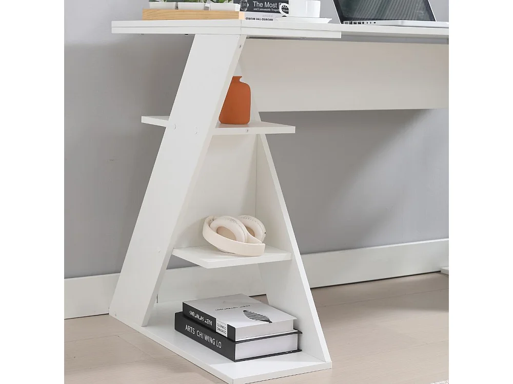 Scrivania da Ufficio Tavolo Pc in Legno, Ampio Ripiano con 6 Mensole per Casa e Studio, Bianco e Rovere cm 137x60x75h