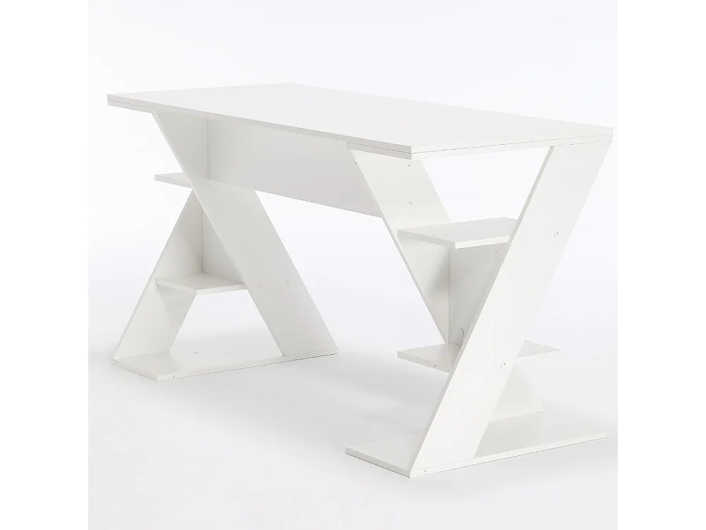 Scrivania da Ufficio Tavolo Pc in Legno, Ampio Ripiano con 6 Mensole per Casa e Studio, Bianco e Rovere cm 137x60x75h