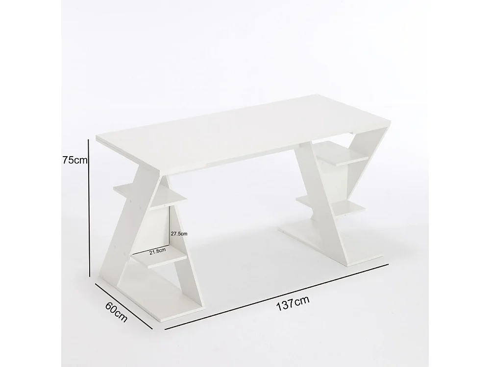 Scrivania da Ufficio Tavolo Pc in Legno, Ampio Ripiano con 6 Mensole per Casa e Studio, Bianco e Rovere cm 137x60x75h