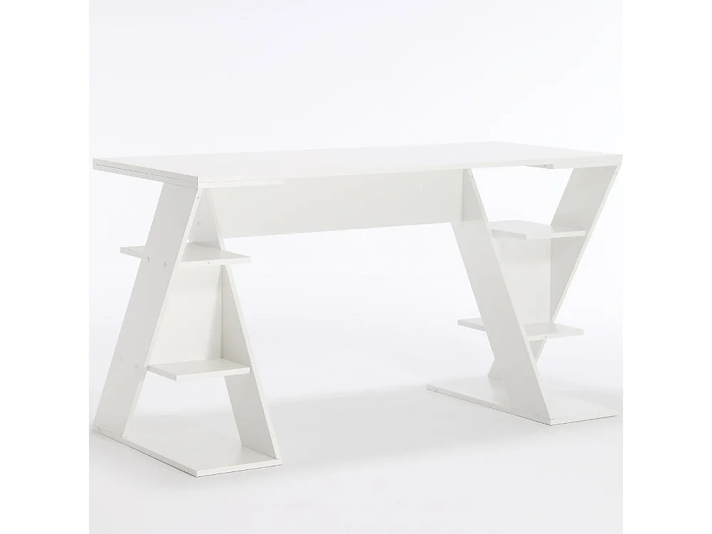 Scrivania da Ufficio Tavolo Pc in Legno, Ampio Ripiano con 6 Mensole per Casa e Studio, Bianco e Rovere cm 137x60x75h