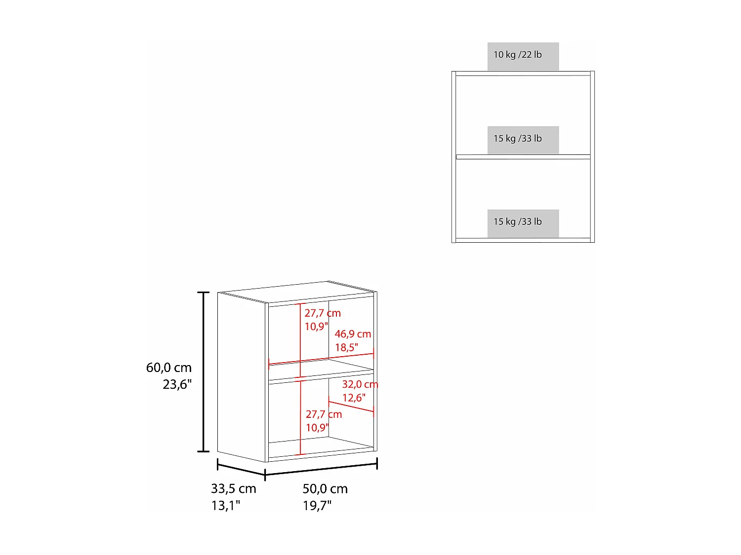 Armoire Manchester en mélaminé avec 2 étagères et 1 porte, blanc , 60 cm X 50 cm X 33.5 cm