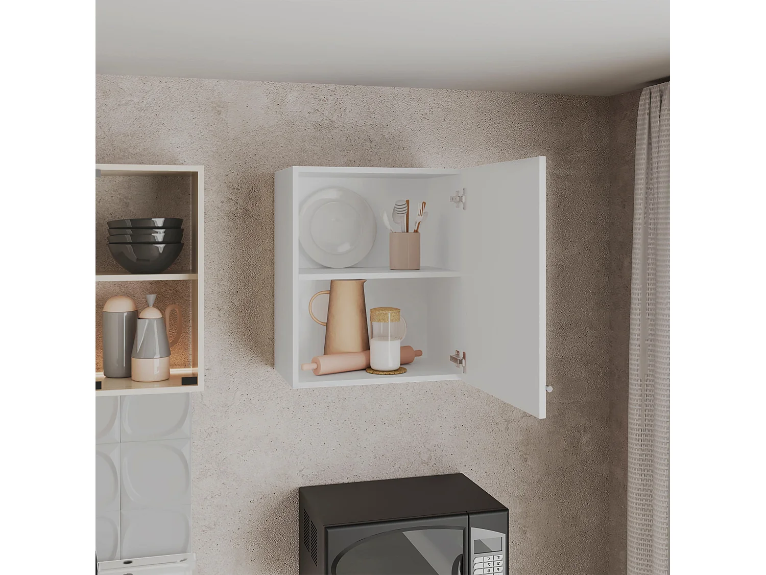 Armoire Manchester en mélaminé avec 2 étagères et 1 porte, blanc , 60 cm X 50 cm X 33.5 cm