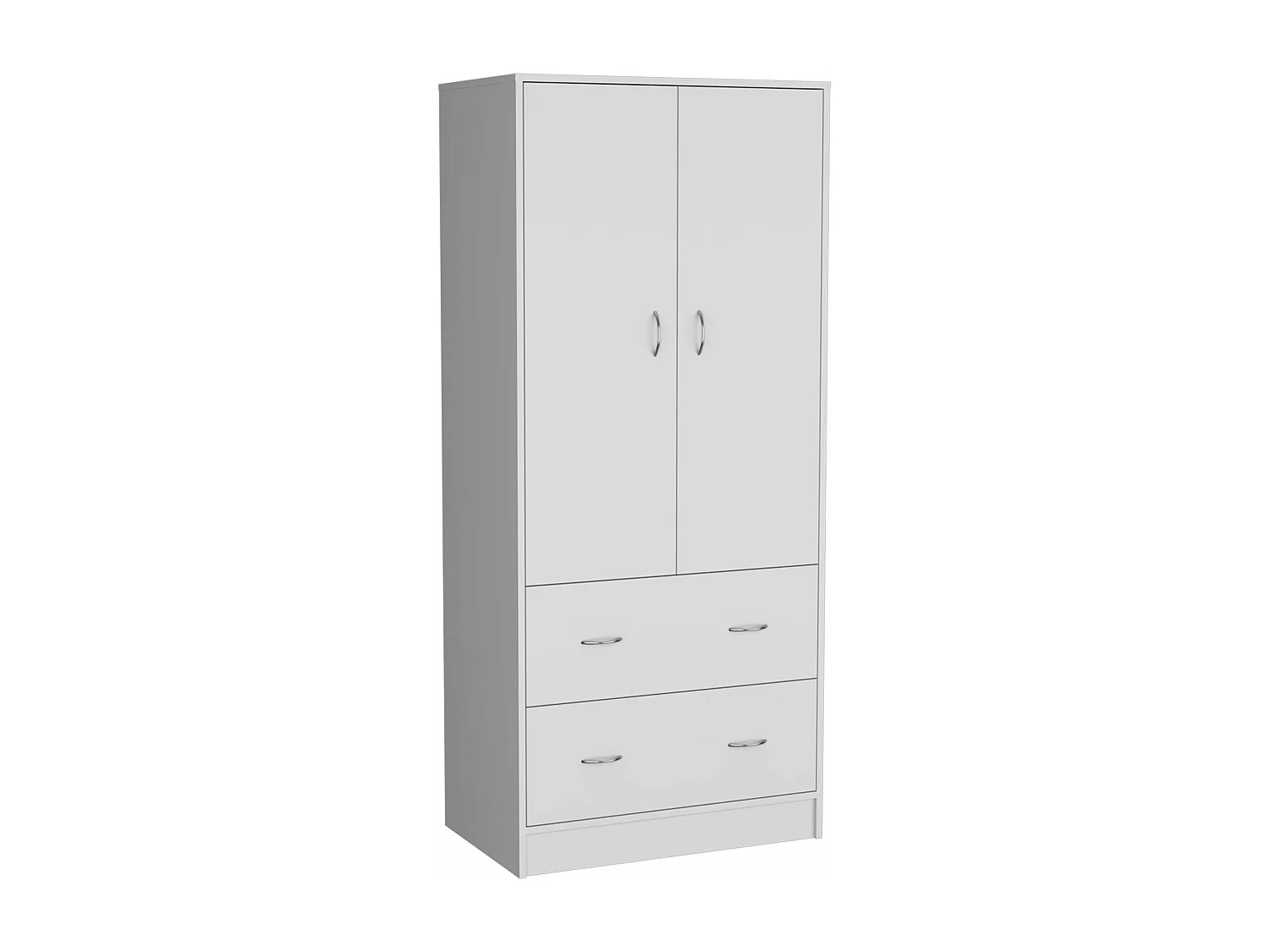 Armoire Taly en mélaminé avec 2 portes, 1 étagère, 1 tringle à vêtements et 2 tiroirs avec rails métalliques, blanc , 180.1 cm X 78.7 cm X 48.4 cm