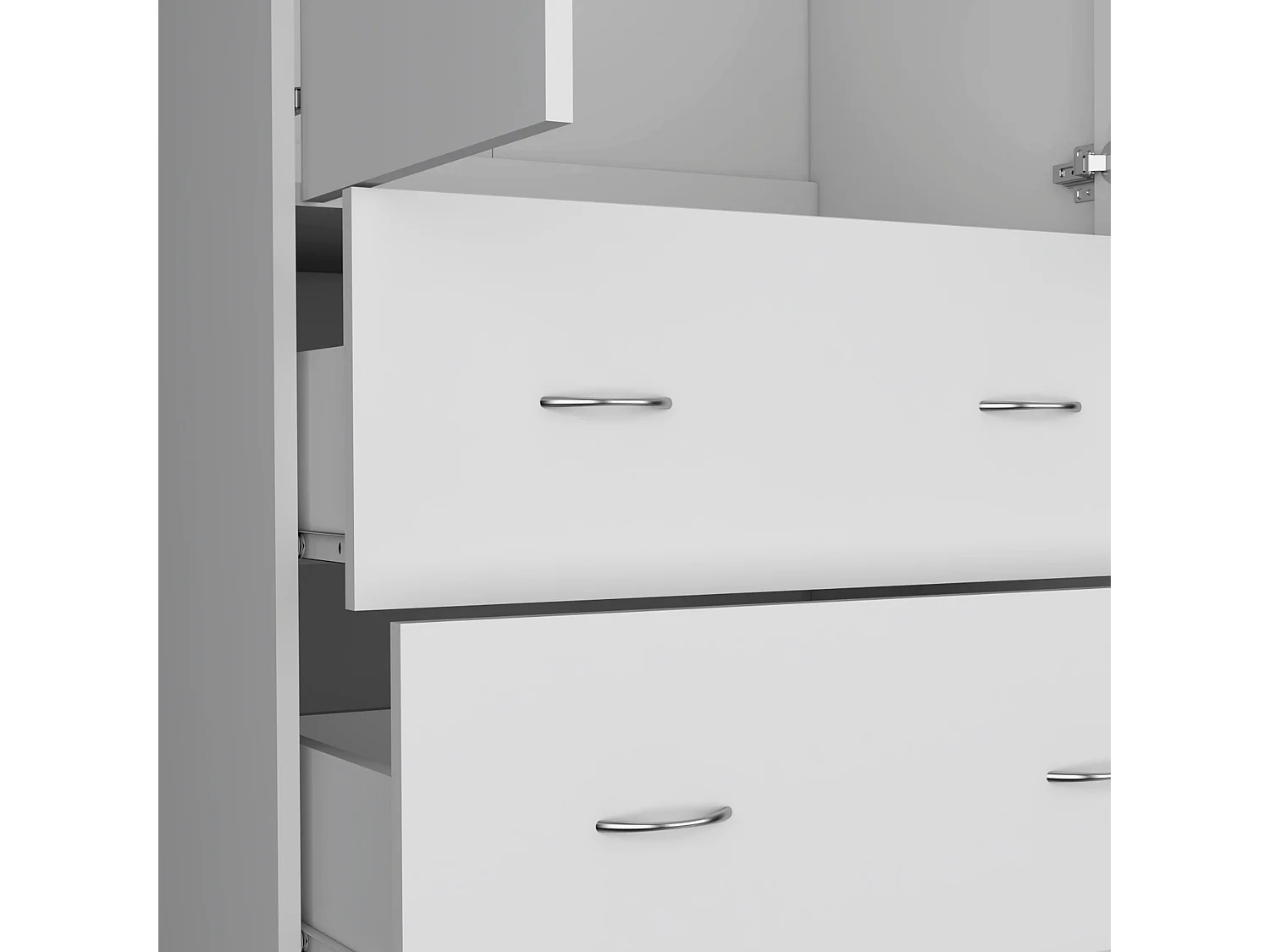 Armoire Taly en mélaminé avec 2 portes, 1 étagère, 1 tringle à vêtements et 2 tiroirs avec rails métalliques, blanc , 180.1 cm X 78.7 cm X 48.4 cm