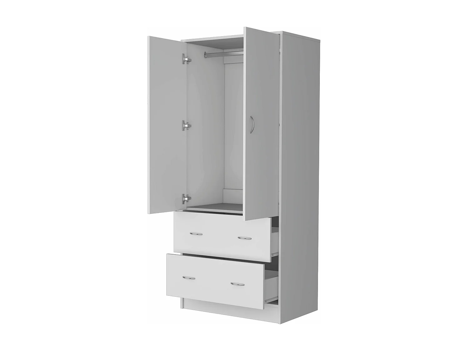 Armadio Taly in melaminico a 2 ante, 1 ripiano, 1 asta appendiabiti e 2 cassetti con guide metalliche , bianco , 180.1 cm X 78.7 cm X 48.4 cm