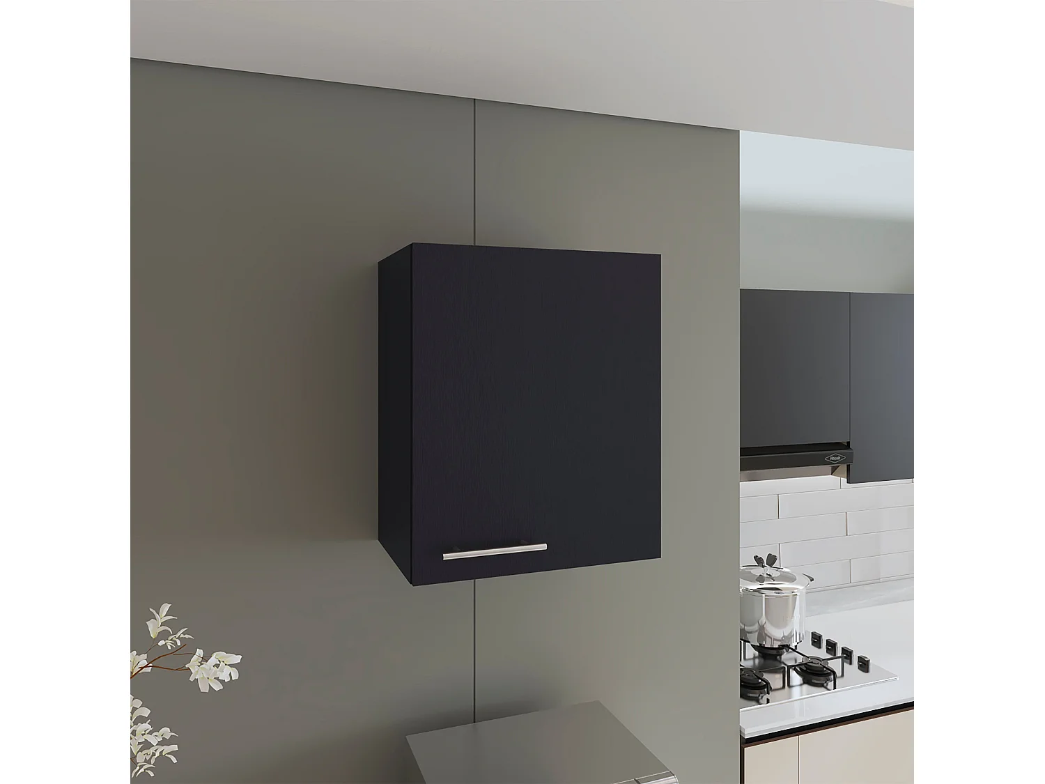 Armario Manchester en melamina con 2 estantes y 1 puerta , negro , 60 cm  X 50 cm  X 33.5 cm