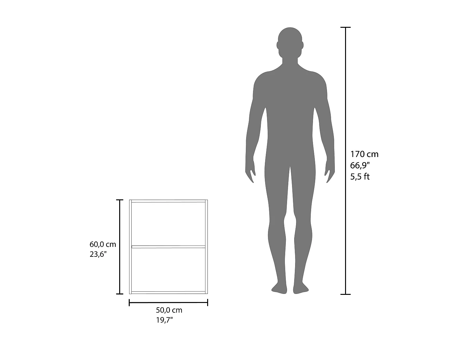 Armoire Manchester en mélaminé avec 2 étagères et 1 porte, noir , 60 cm X 50 cm X 33.5 cm