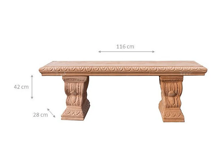 BISCOTTINI Banc – Finition Terre Cuite – Extérieur – Banc de Jardin - Chaise ou Banc en Métal - Balcon - Terrasse – 116x28x42 cm