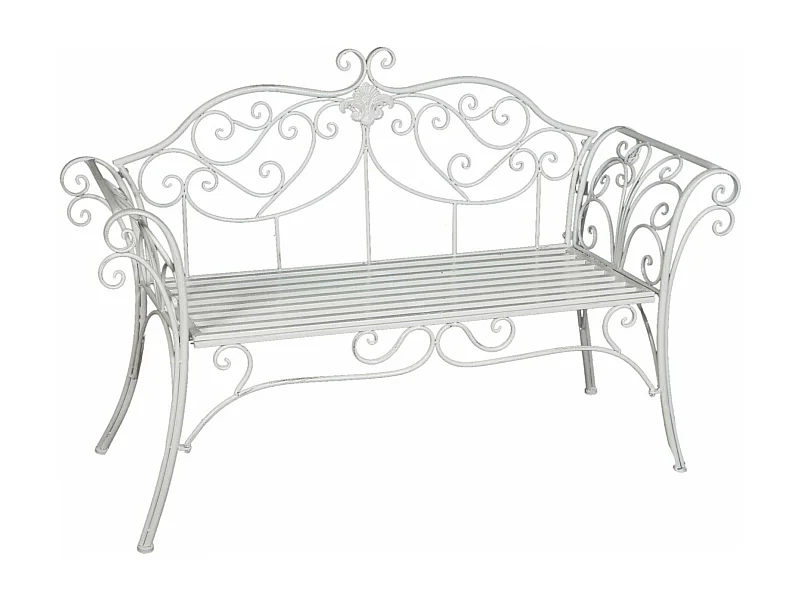 BISCOTTINI Banc – Fer Forgé Finition Blanc Antique – Extérieur – Banc de Jardin - Chaise ou Banc en Métal - Balcon - Terrasse – 133x47x90 cm