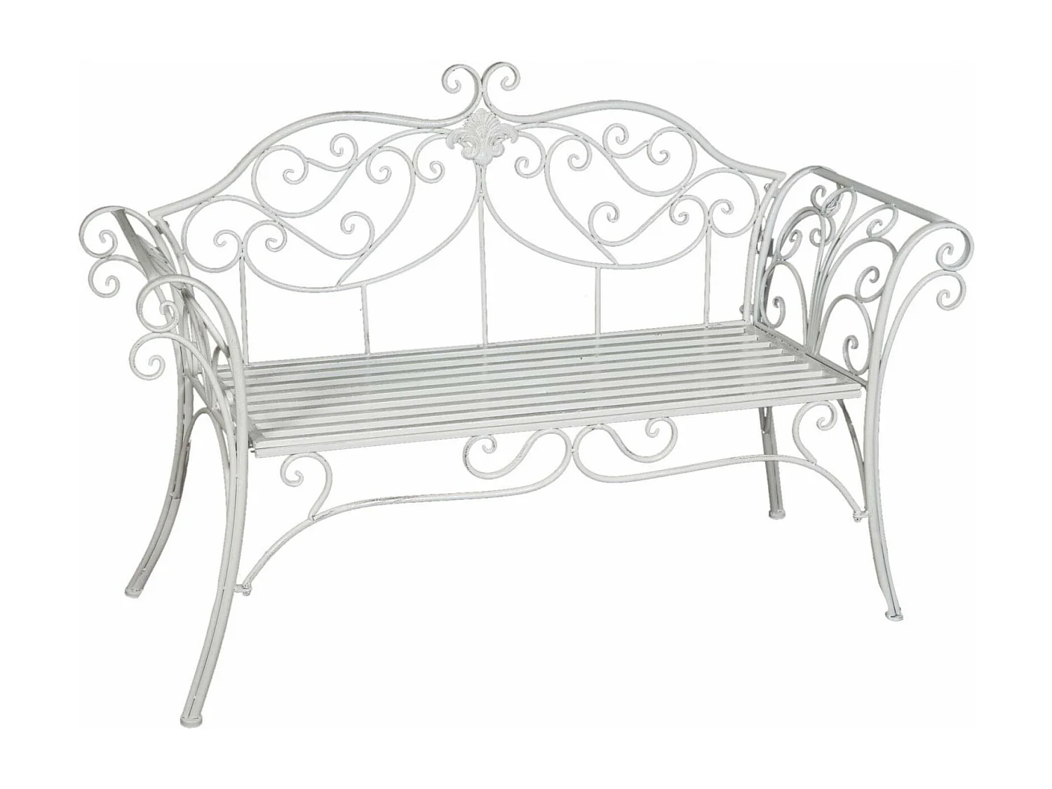 BISCOTTINI Banc – Fer Forgé Finition Blanc Antique – Extérieur – Banc de Jardin - Chaise ou Banc en Métal - Balcon - Terrasse – 133x47x90 cm