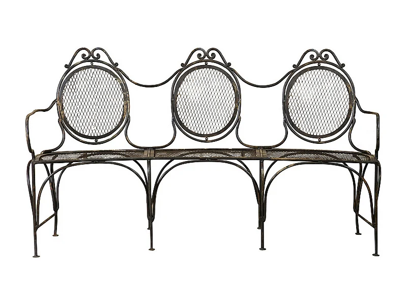 BISCOTTINI Banc – Fer Forgé Finition Noir Antique – Extérieur – Banc de Jardin - Chaise ou Banc en Métal - Balcon - Terrasse – 176x58x102 cm