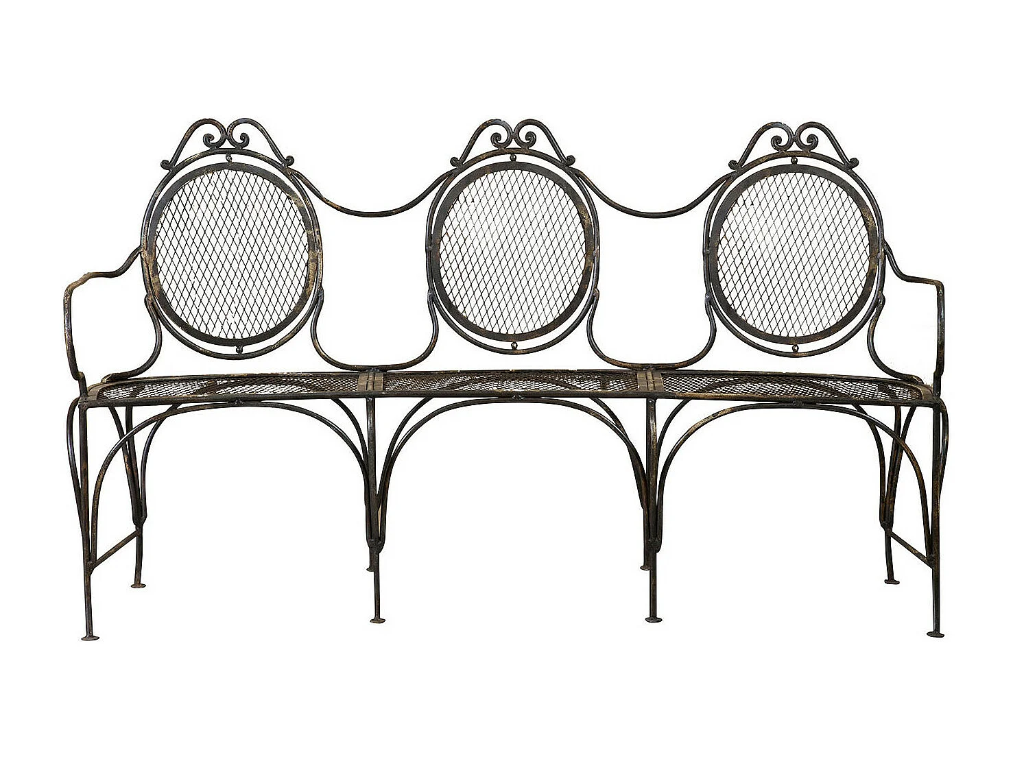 BISCOTTINI Banc – Fer Forgé Finition Noir Antique – Extérieur – Banc de Jardin - Chaise ou Banc en Métal - Balcon - Terrasse – 176x58x102 cm