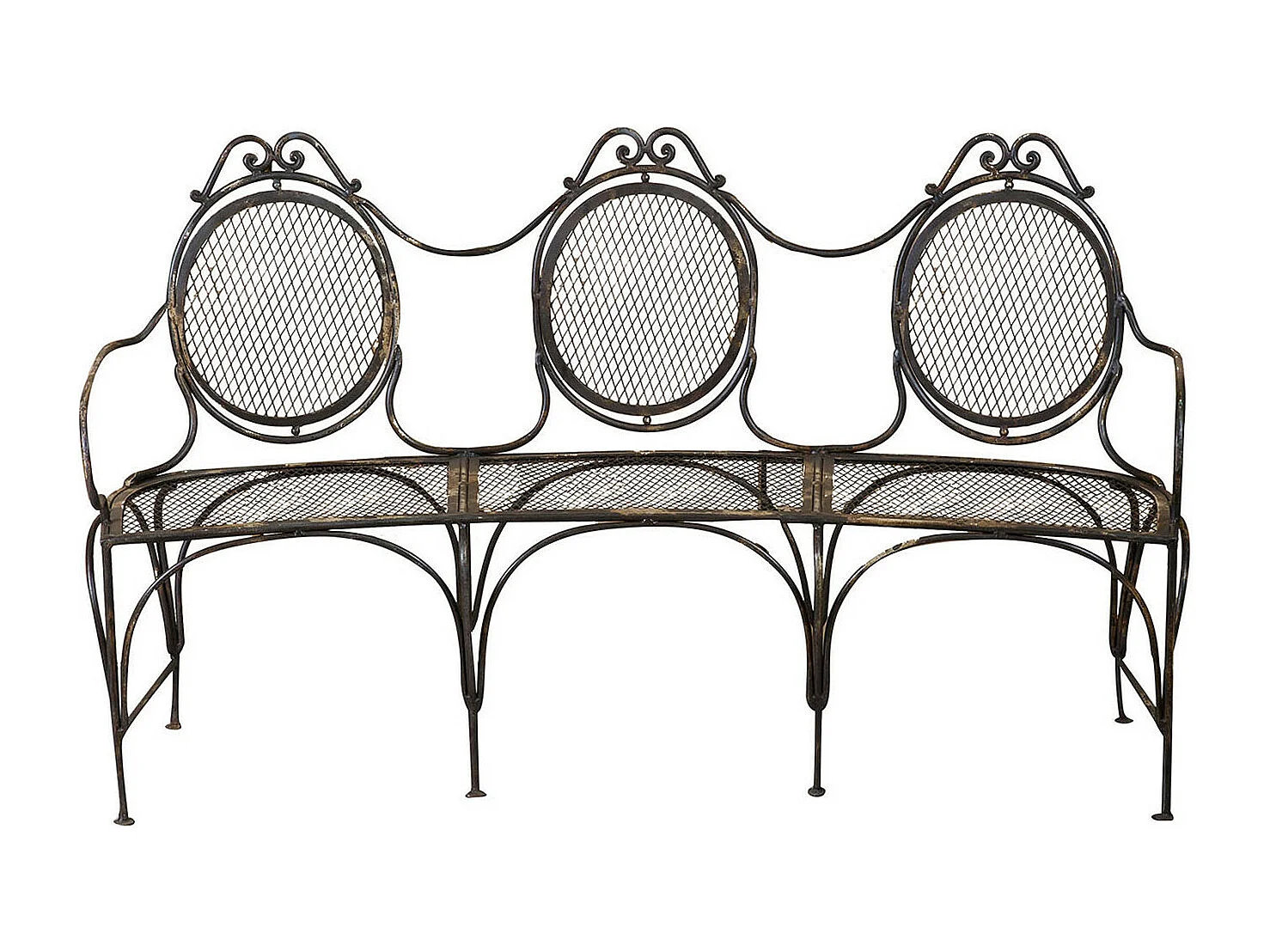 BISCOTTINI Banc – Fer Forgé Finition Noir Antique – Extérieur – Banc de Jardin - Chaise ou Banc en Métal - Balcon - Terrasse – 176x58x102 cm
