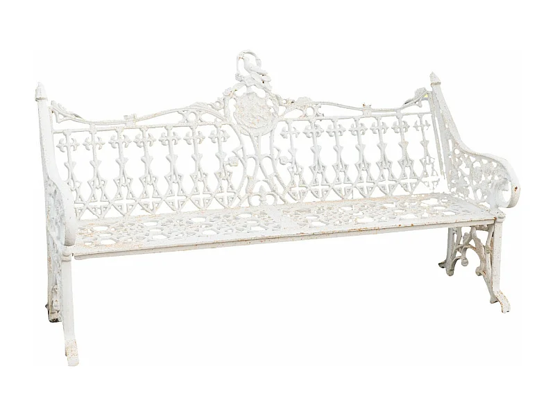 BISCOTTINI Banc – Fer Forgé Finition Blanc Antique – Extérieur – Banc de Jardin - Chaise ou Banc en Métal - Balcon - Terrasse –180 x 70 x 105 cm