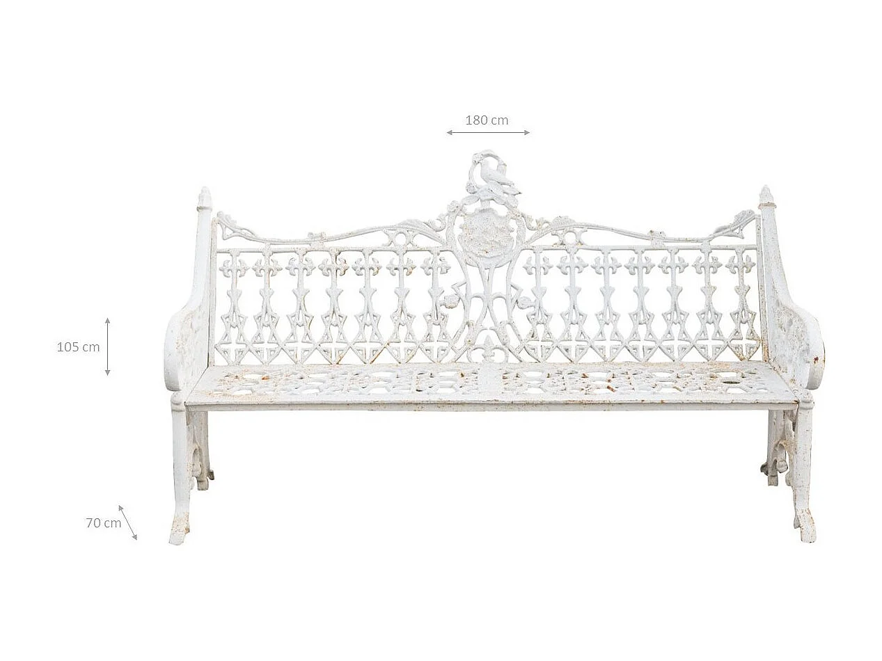 BISCOTTINI Banc – Fer Forgé Finition Blanc Antique – Extérieur – Banc de Jardin - Chaise ou Banc en Métal - Balcon - Terrasse –180 x 70 x 105 cm