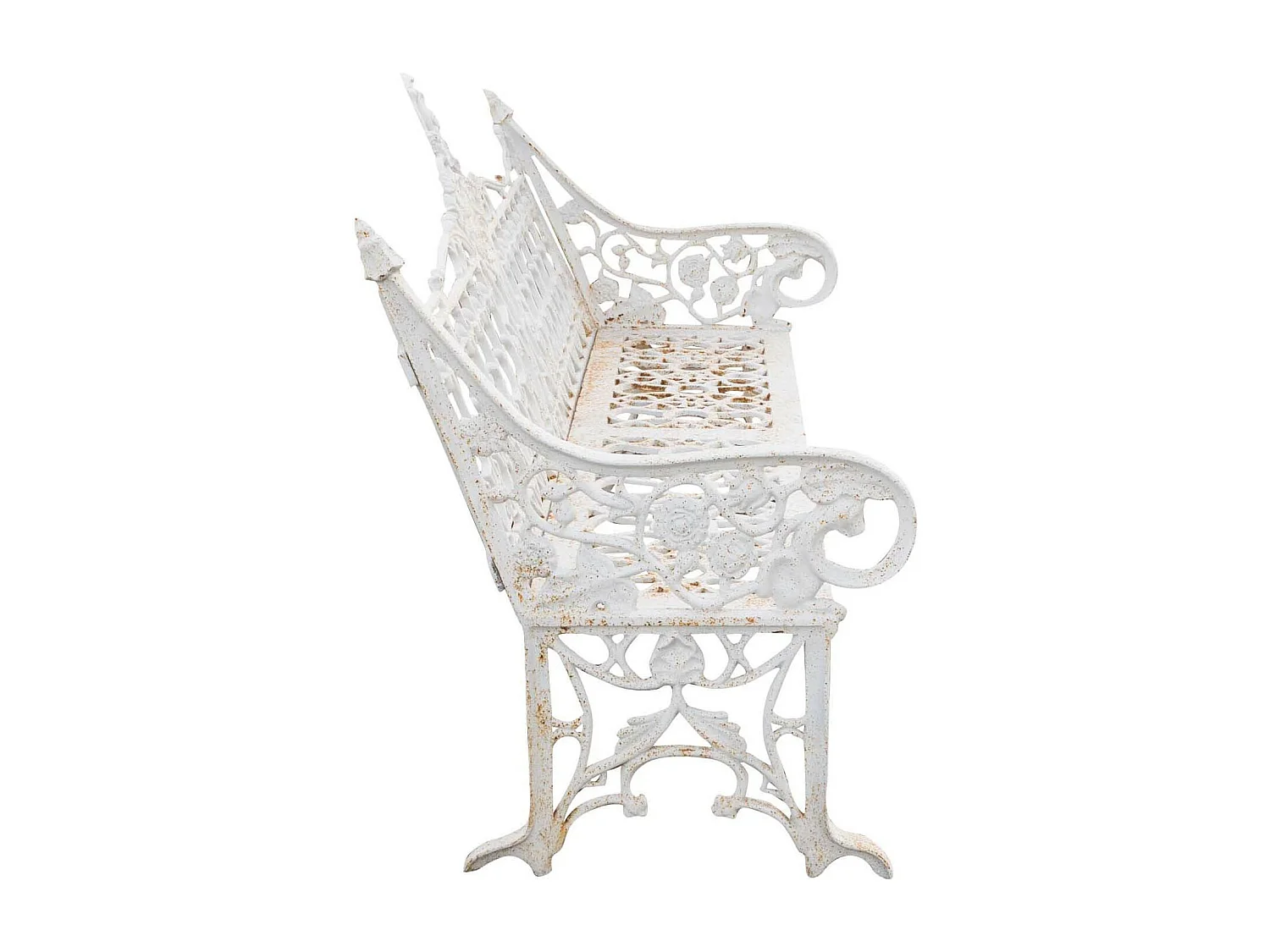 BISCOTTINI Banc – Fer Forgé Finition Blanc Antique – Extérieur – Banc de Jardin - Chaise ou Banc en Métal - Balcon - Terrasse –180 x 70 x 105 cm