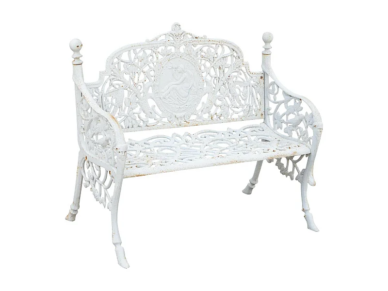 BISCOTTINI Banc – Fer Forgé Finition Blanc Antique – Extérieur – Banc de Jardin - Chaise ou Banc en Métal - Balcon - Terrasse – 105 x 43 x 90 cm