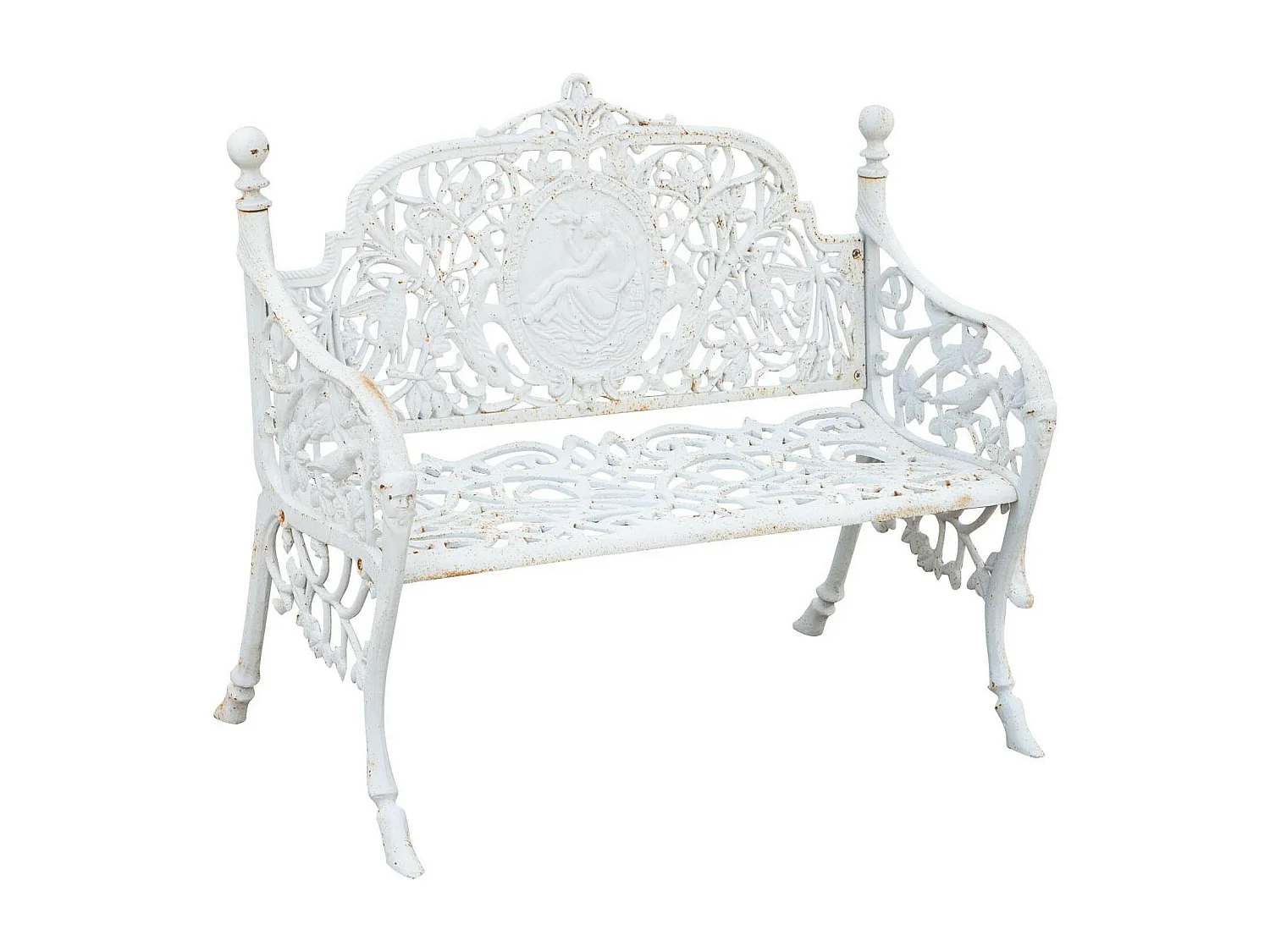 BISCOTTINI Banc – Fer Forgé Finition Blanc Antique – Extérieur – Banc de Jardin - Chaise ou Banc en Métal - Balcon - Terrasse – 105 x 43 x 90 cm