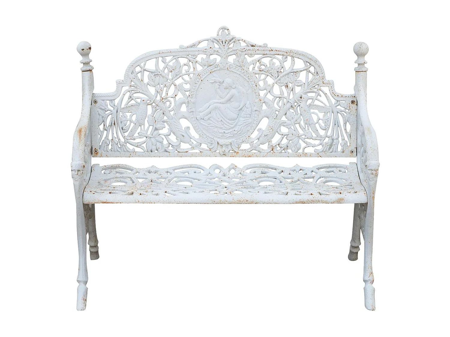 BISCOTTINI Banc – Fer Forgé Finition Blanc Antique – Extérieur – Banc de Jardin - Chaise ou Banc en Métal - Balcon - Terrasse – 105 x 43 x 90 cm
