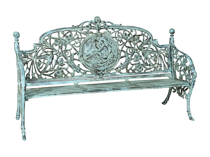 BISCOTTINI Banc – Fer Forgé Finition Antique – Extérieur – Banc de Jardin - Chaise ou Banc en Métal - Balcon - Terrasse – 184 x 70 x 110 cm