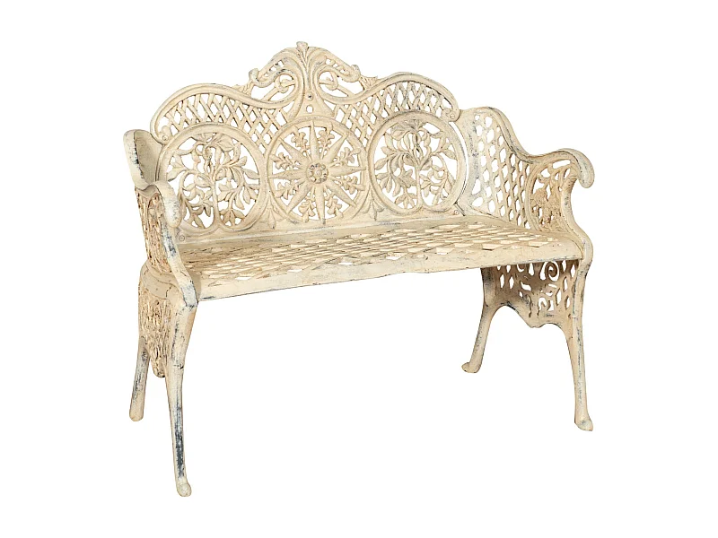 BISCOTTINI Banc – Fer Forgé Finition Antique – Extérieur – Banc de Jardin - Chaise ou Banc en Métal - Balcon - Terrasse -  110x55x88cm