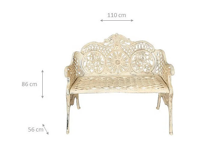 BISCOTTINI Banc – Fer Forgé Finition Antique – Extérieur – Banc de Jardin - Chaise ou Banc en Métal - Balcon - Terrasse -  110x55x88cm