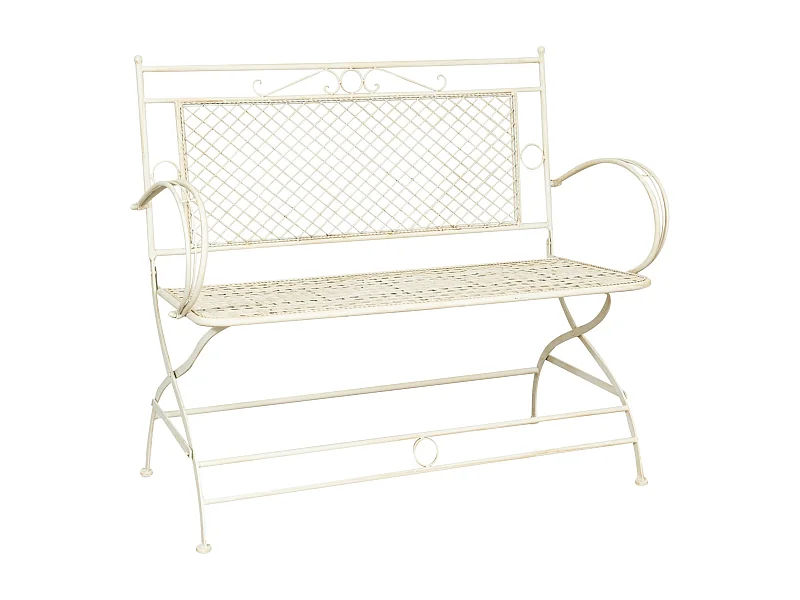BISCOTTINI Banc – Fer Forgé Finition Blanc Antique – Extérieur – Banc de Jardin - Chaise ou Banc en Métal - Balcon - Terrasse – 120 x 52 x 79 cm