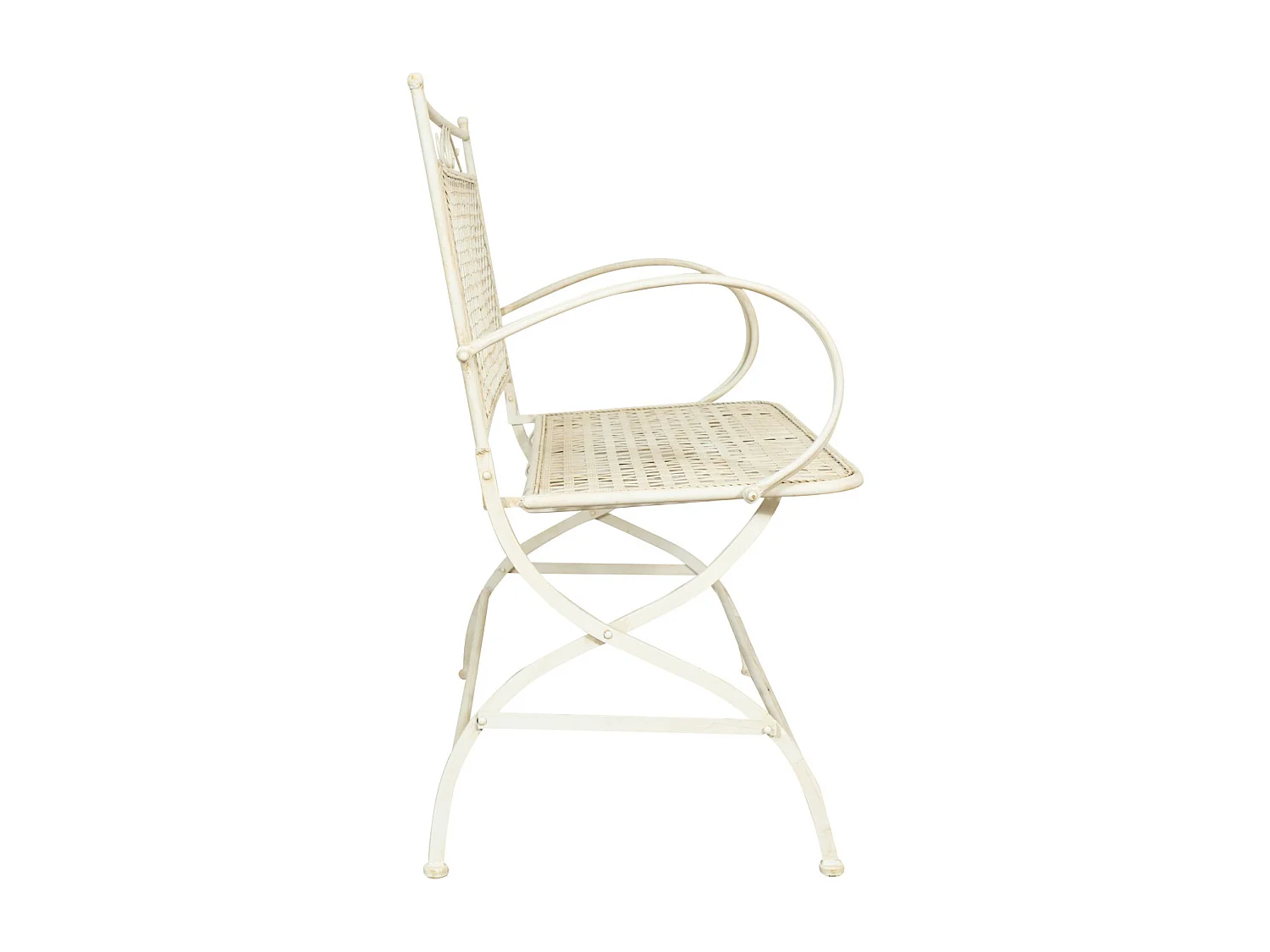 BISCOTTINI Banc – Fer Forgé Finition Blanc Antique – Extérieur – Banc de Jardin - Chaise ou Banc en Métal - Balcon - Terrasse – 120 x 52 x 79 cm