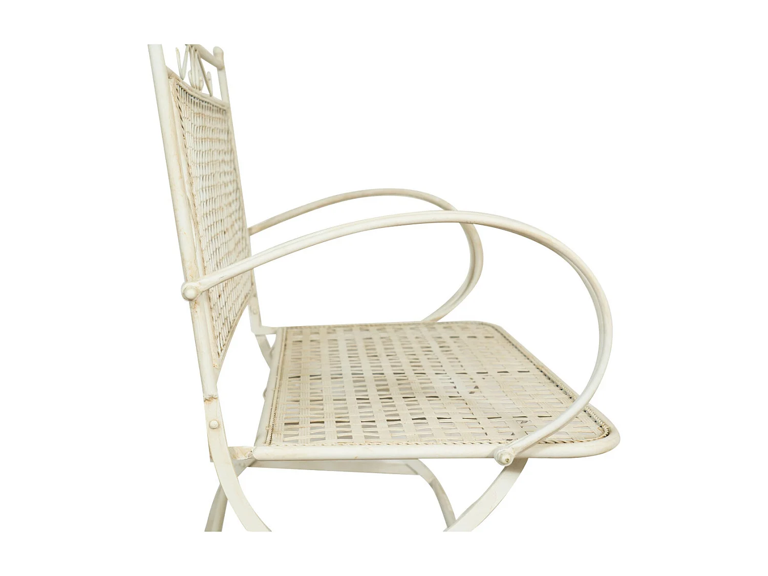 BISCOTTINI Banc – Fer Forgé Finition Blanc Antique – Extérieur – Banc de Jardin - Chaise ou Banc en Métal - Balcon - Terrasse – 120 x 52 x 79 cm