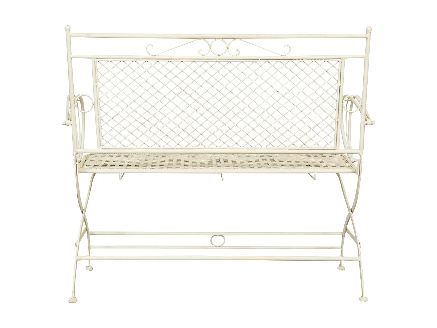 BISCOTTINI Banc – Fer Forgé Finition Blanc Antique – Extérieur – Banc de Jardin - Chaise ou Banc en Métal - Balcon - Terrasse – 120 x 52 x 79 cm